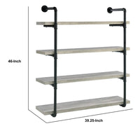 46 Inch 4 Tier Metal and Wooden Wall Shelf, Black and Gray - BM233215