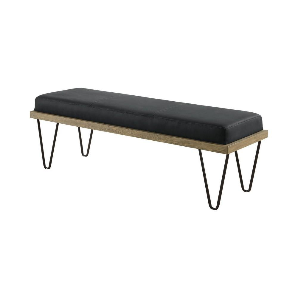 Leatherette Padded Bench with Hairpin Legs, Gray - BM233232