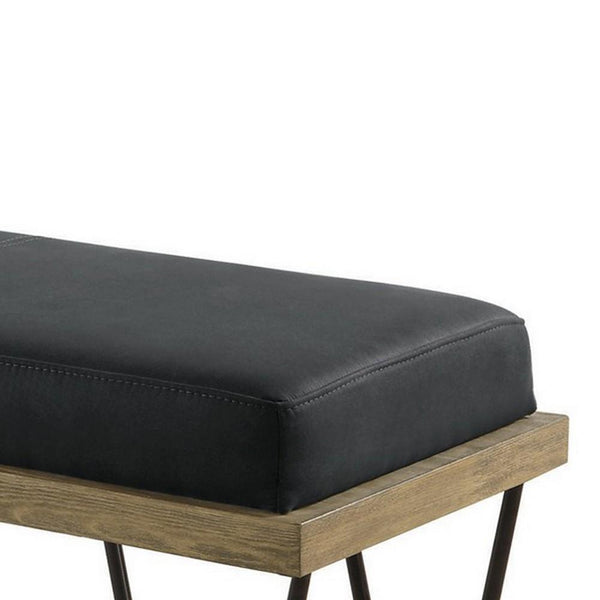 Leatherette Padded Bench with Hairpin Legs, Gray - BM233232