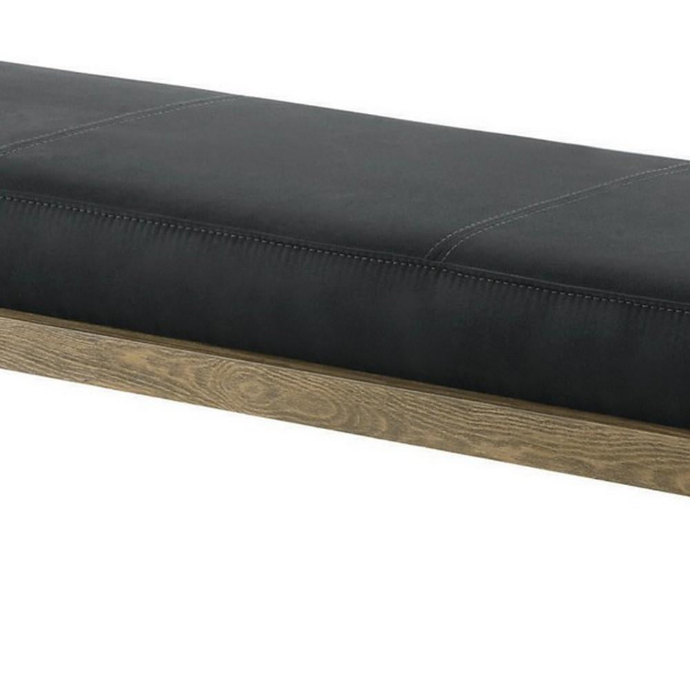 Leatherette Padded Bench with Hairpin Legs, Gray - BM233232