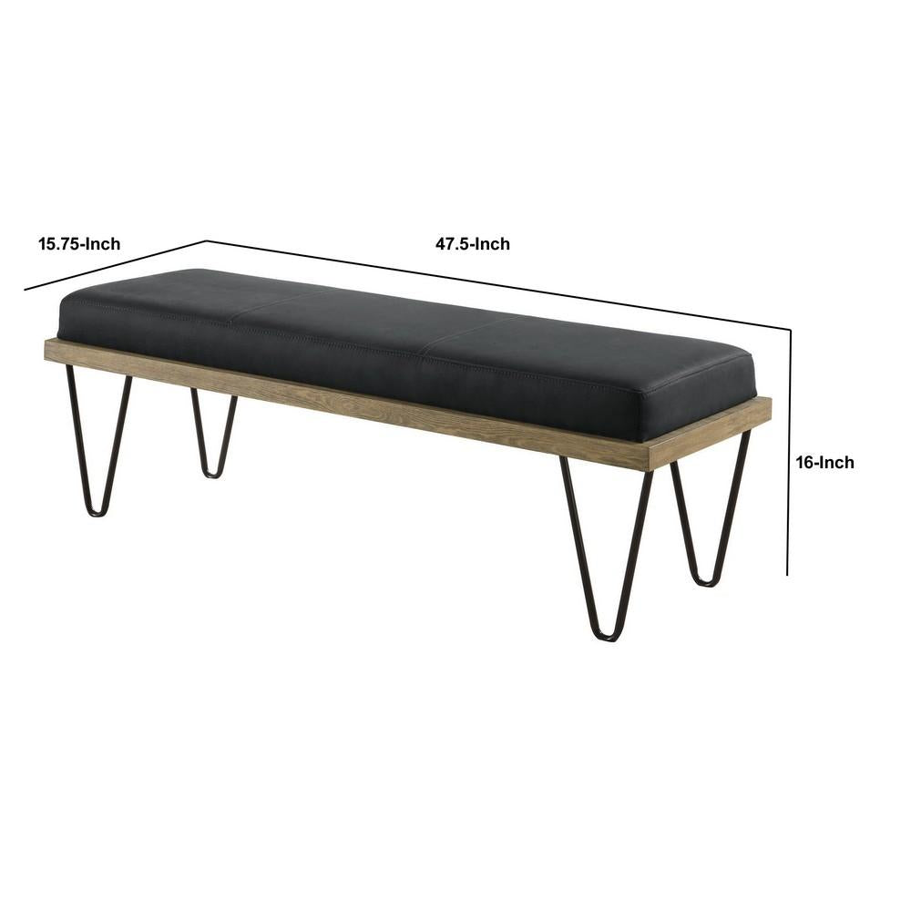 Leatherette Padded Bench with Hairpin Legs, Gray - BM233232