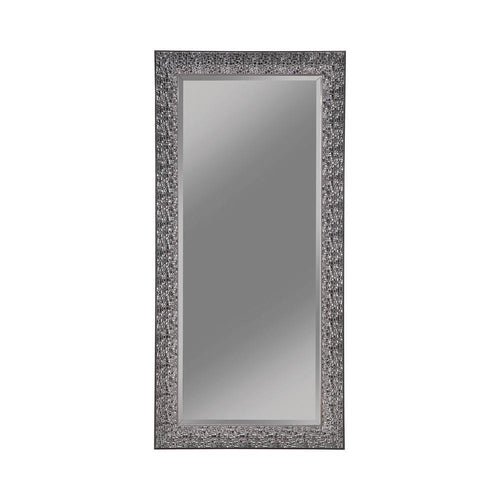 Rectangular Beveled Accent Floor Mirror with Glitter Mosaic Pattern, Gray - BM233238