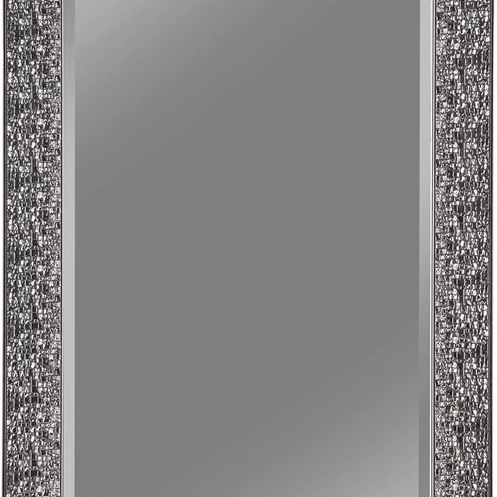 Rectangular Beveled Accent Floor Mirror with Glitter Mosaic Pattern, Gray - BM233238