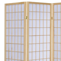 3 Panel Foldable Wooden Frame Room Divider with Grid Design, Brown - BM233240