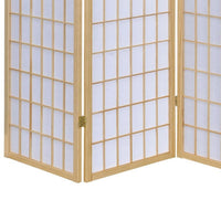 3 Panel Foldable Wooden Frame Room Divider with Grid Design, Brown - BM233240