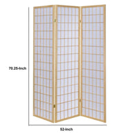 3 Panel Foldable Wooden Frame Room Divider with Grid Design, Brown - BM233240