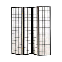 4 Panel Foldable Wooden Frame Room Divider with Grid Design, Black - BM233241