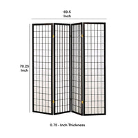 4 Panel Foldable Wooden Frame Room Divider with Grid Design, Black - BM233241