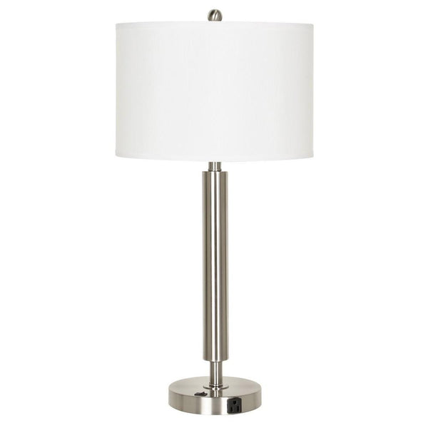 Metal Table Lamp with Fabric Drum Shade, White and Silver - BM233289