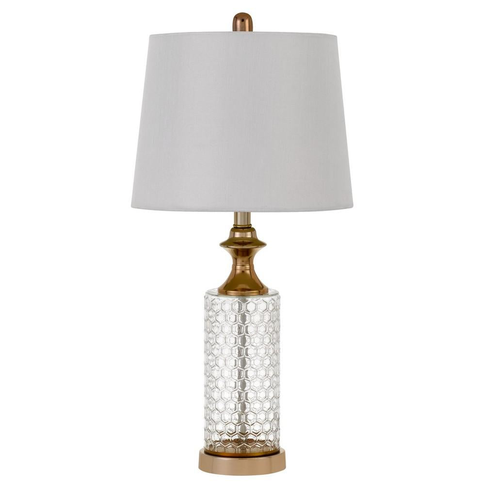 Dual Tone Glass Table Lamp with Honeycomb Design, Set of 2, Clear - BM233307
