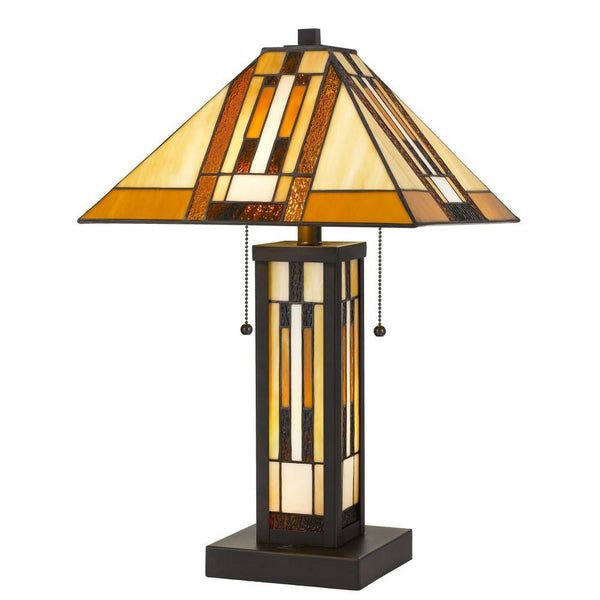 127 Watt Tiffany Shade Table Lamp with Metal Base, Multicolor - BM233346