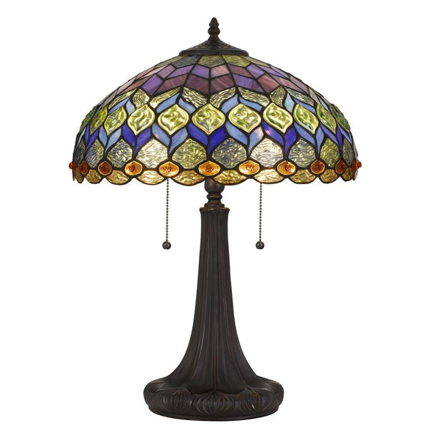 120 Watt Tiffany Table Lamp with Engraved Base, Multicolor - BM233347