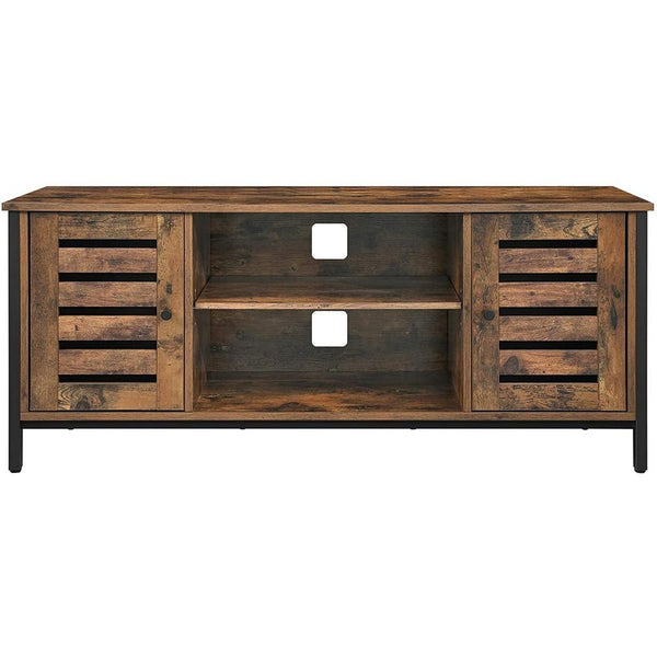 50 Inches Wooden TV Stand with 2 Louvered Doors, Brown and Black - BM233376