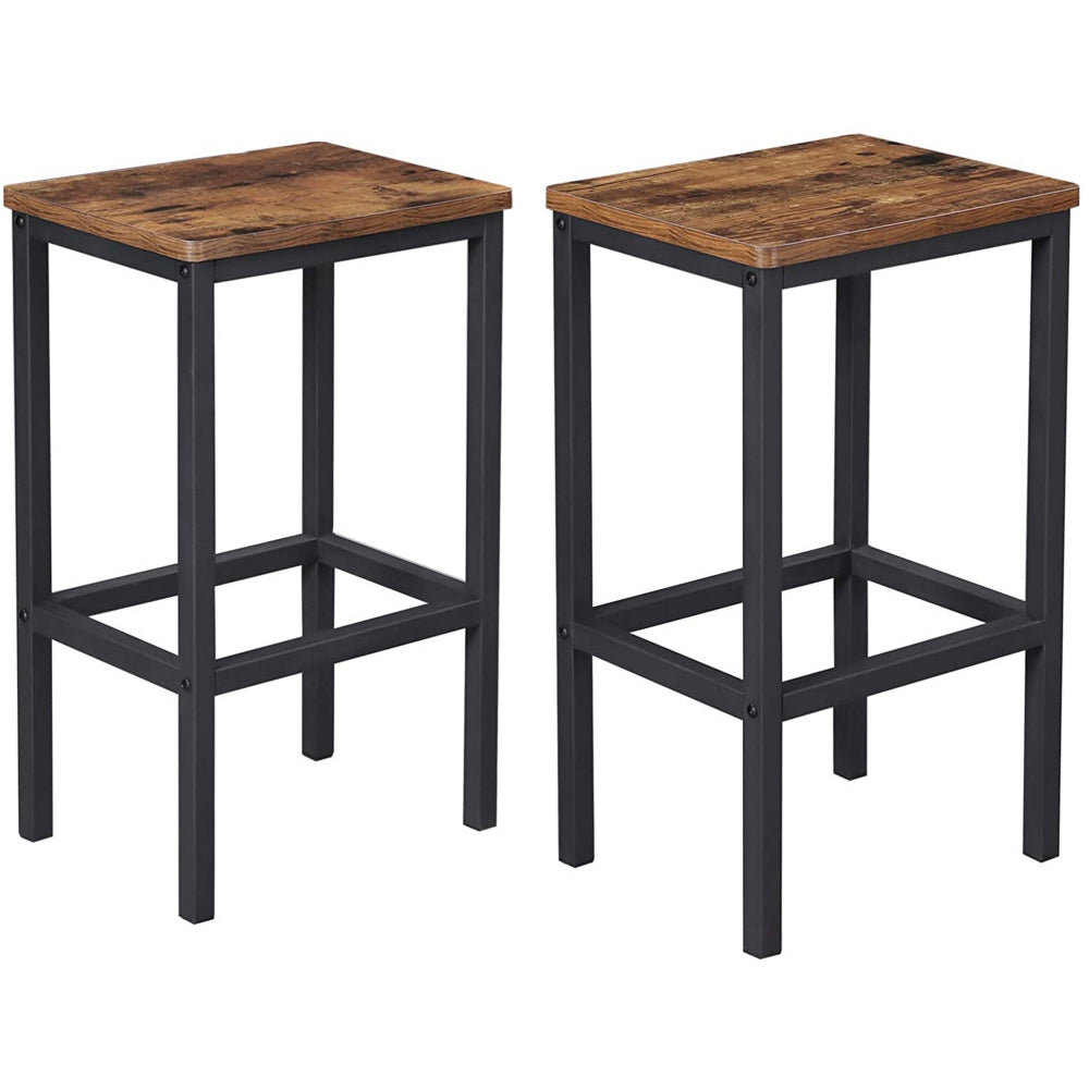 25.6 Inches Bar Stool with Wooden Seat Set of 2 Brown and Black BM233377