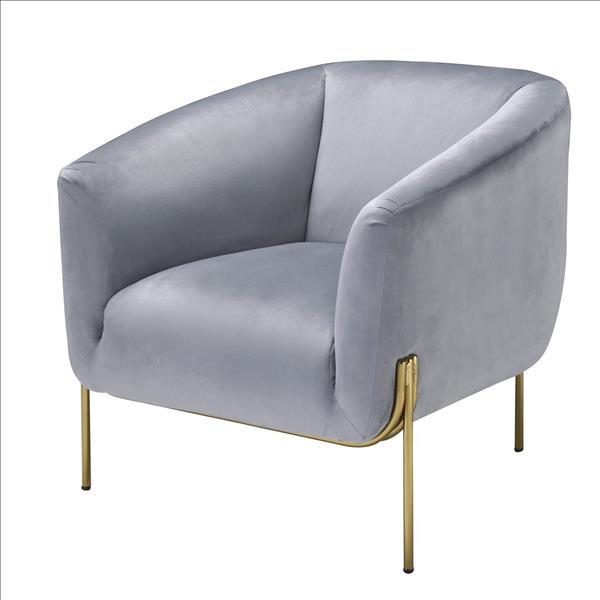 Velvet Upholstered Accent Chair with Spindle Legs, Gray - BM233386