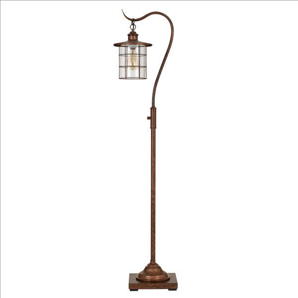 60 Inch Metal Downbridge Design Floor Lamp with Caged Shade, Rustic Bronze - BM233409