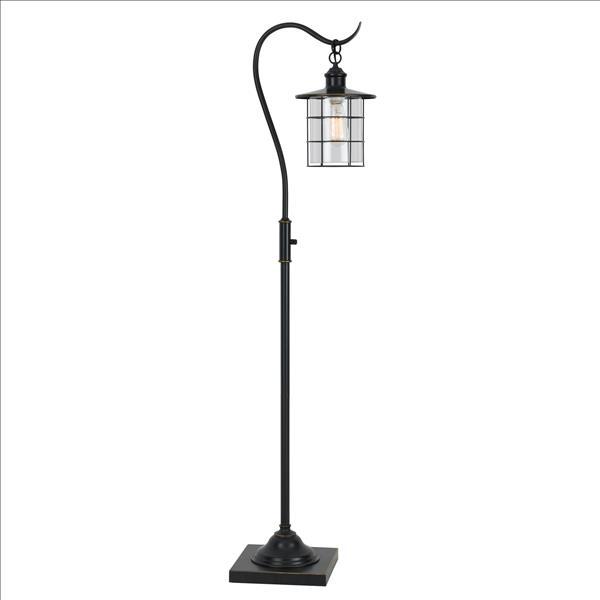 60 Inch Metal Downbridge Design Floor Lamp with Caged Shade, Dark Bronze - BM233410