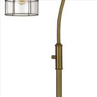 60 Inch Metal Downbridge Design Floor Lamp with Caged Shade, Antique Brass - BM233411