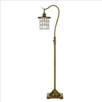 60 Inch Metal Downbridge Design Floor Lamp with Caged Shade, Antique Brass - BM233411
