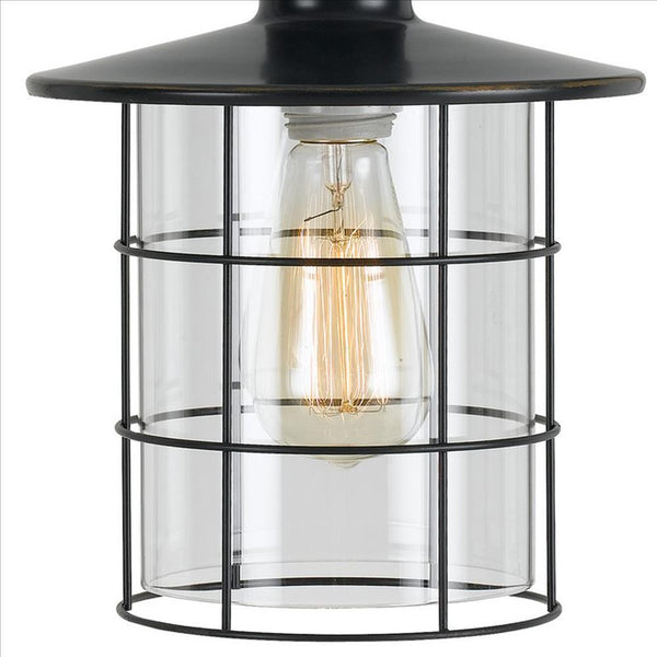 25 Inch Metal Downbridge Design Desk Lamp with Caged Shade, Dark Bronze - BM233413