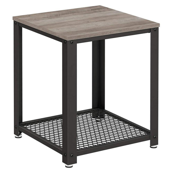22 Inches Square Wood Top End Side Table, Open Wire Bottom Shelf, Gray, Black - BM233653