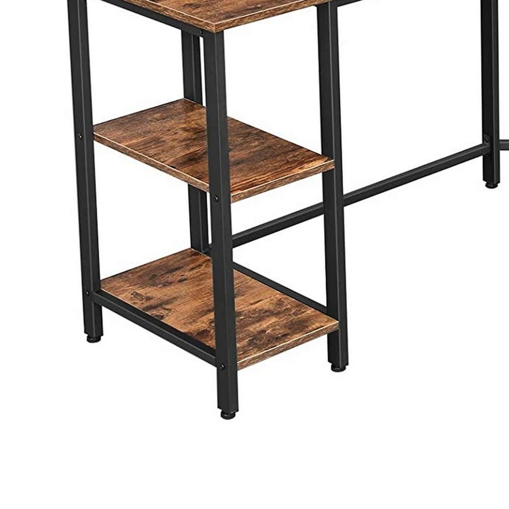 Eva 54 Inch L Shape Wood Top Computer Desk, 4 Shelves, Metal Frame, Brown, Black - BM233665