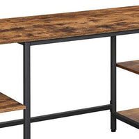 Eva 54 Inches Rectangular Wood Top Computer Desk, 4 Shelves, Metal, Brown, Black - BM233670