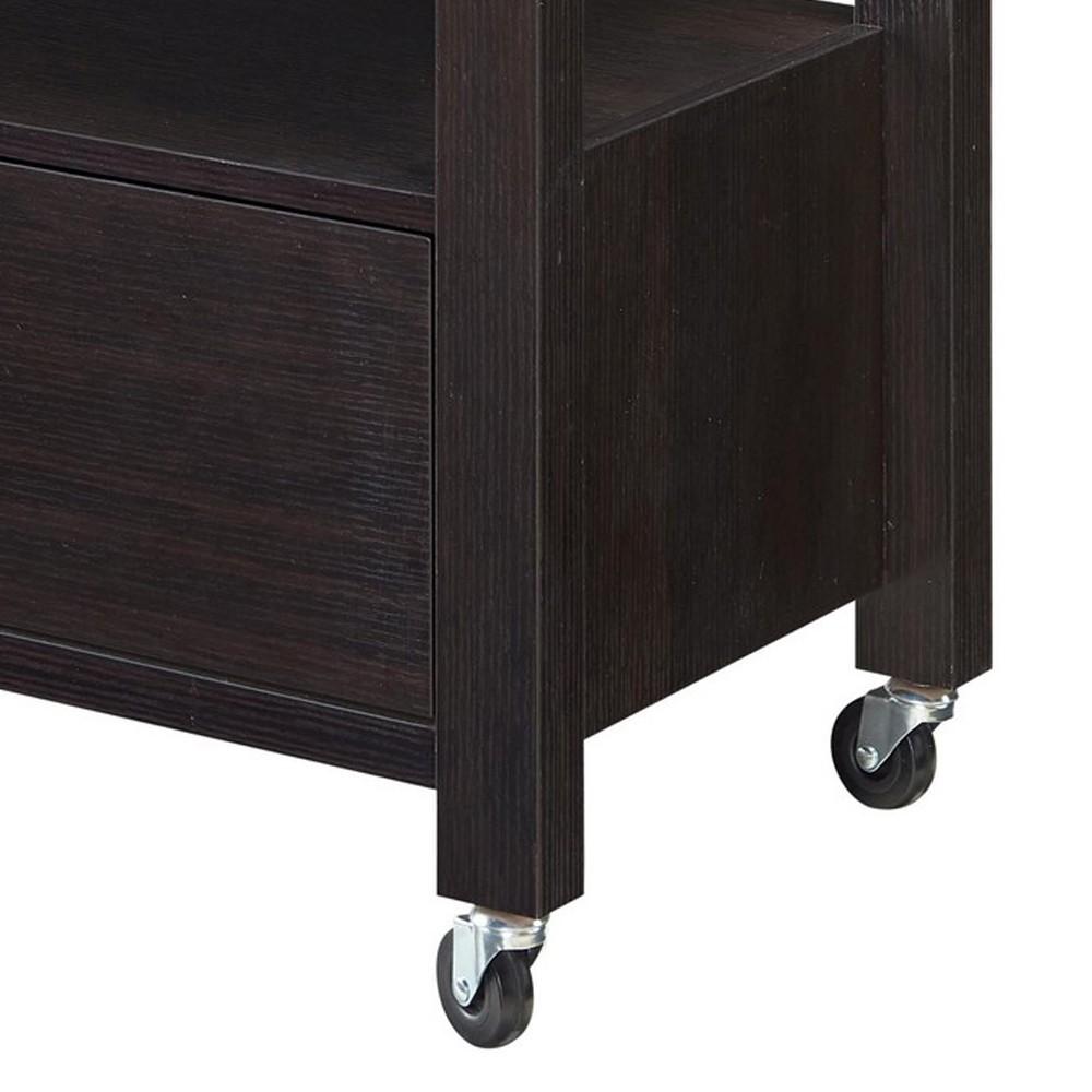 2 Drawer Wooden Kitchen Cart with Casters and 1 Open Shelf, Dark Brown - BM233696