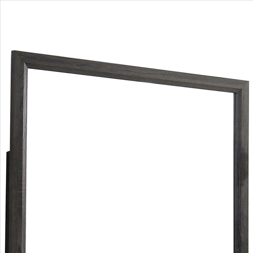 39 Inch Contemporary Wooden Frame Mirror, Gray - BM233727