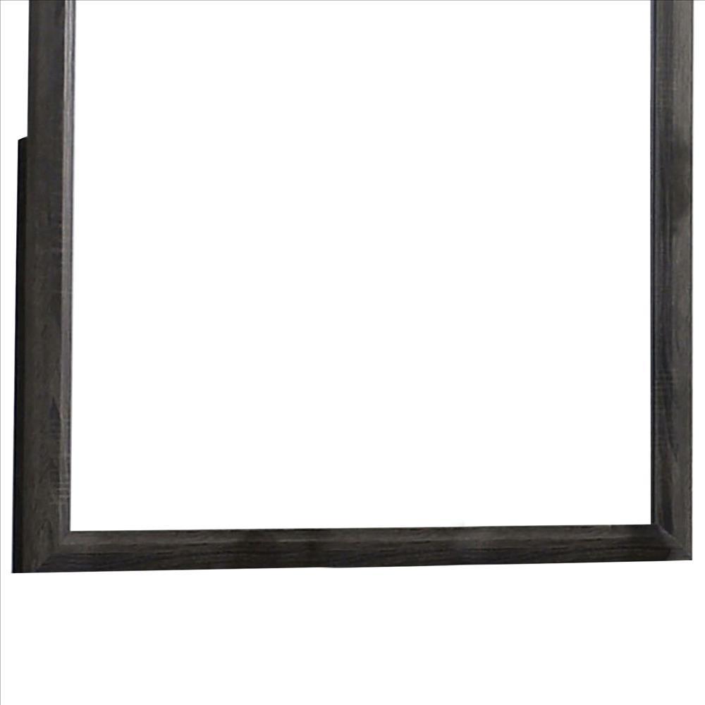 39 Inch Contemporary Wooden Frame Mirror, Gray - BM233727