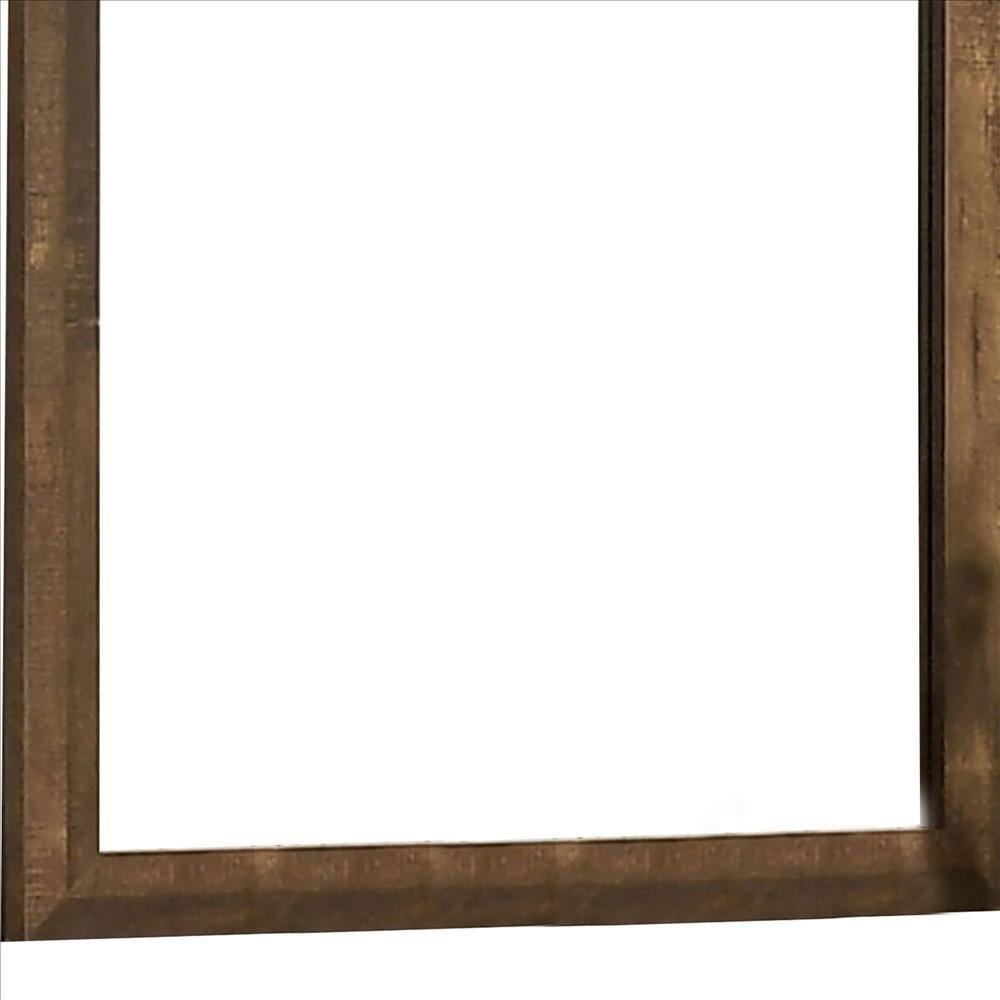 39 Inch Square Wooden Frame Rustic Mirror, Walnut - BM233728