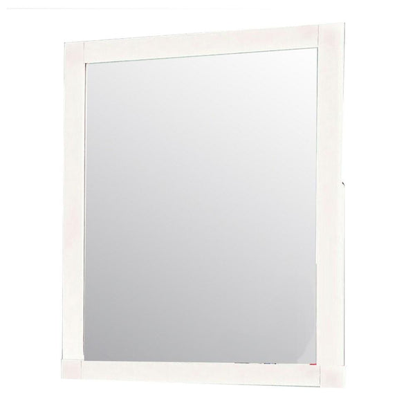 32 Inch Contemporary Style Wooden Frame Mirror, White - BM233733