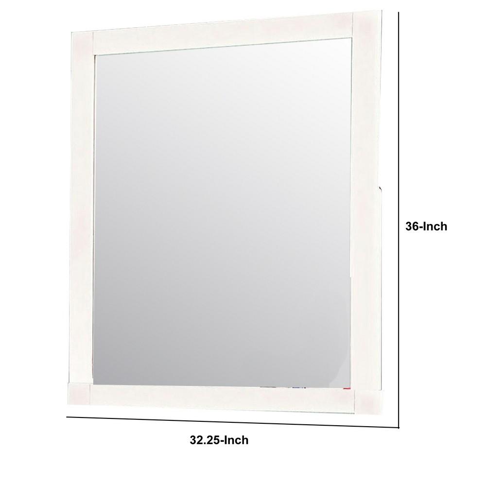 32 Inch Contemporary Style Wooden Frame Mirror, White - BM233733