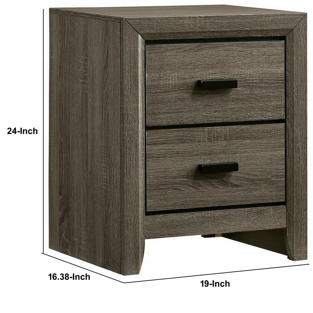 24 Inch 2 Drawer Wooden Nightstand with Finger Pulls, Brown - BM233741