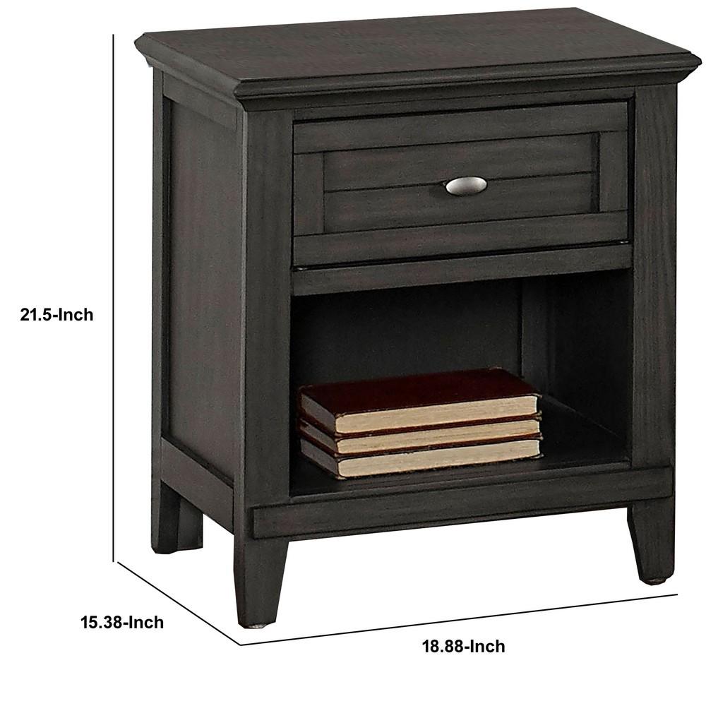 21 Inch 1 Drawer Nightstand with Bottom Shelf, Gray - BM233746