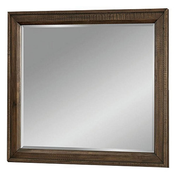 42 Inch Rectangular Wooden Frame Transitional Mirror, Brown - BM233754