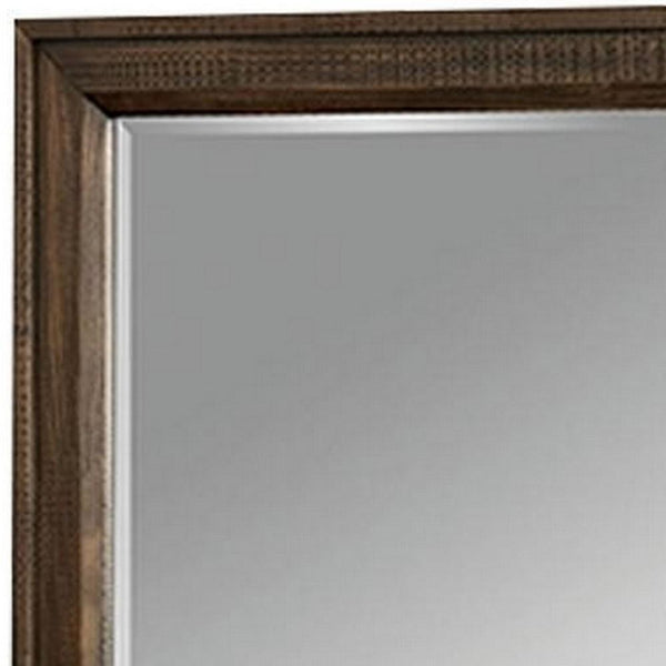 42 Inch Rectangular Wooden Frame Transitional Mirror, Brown - BM233754