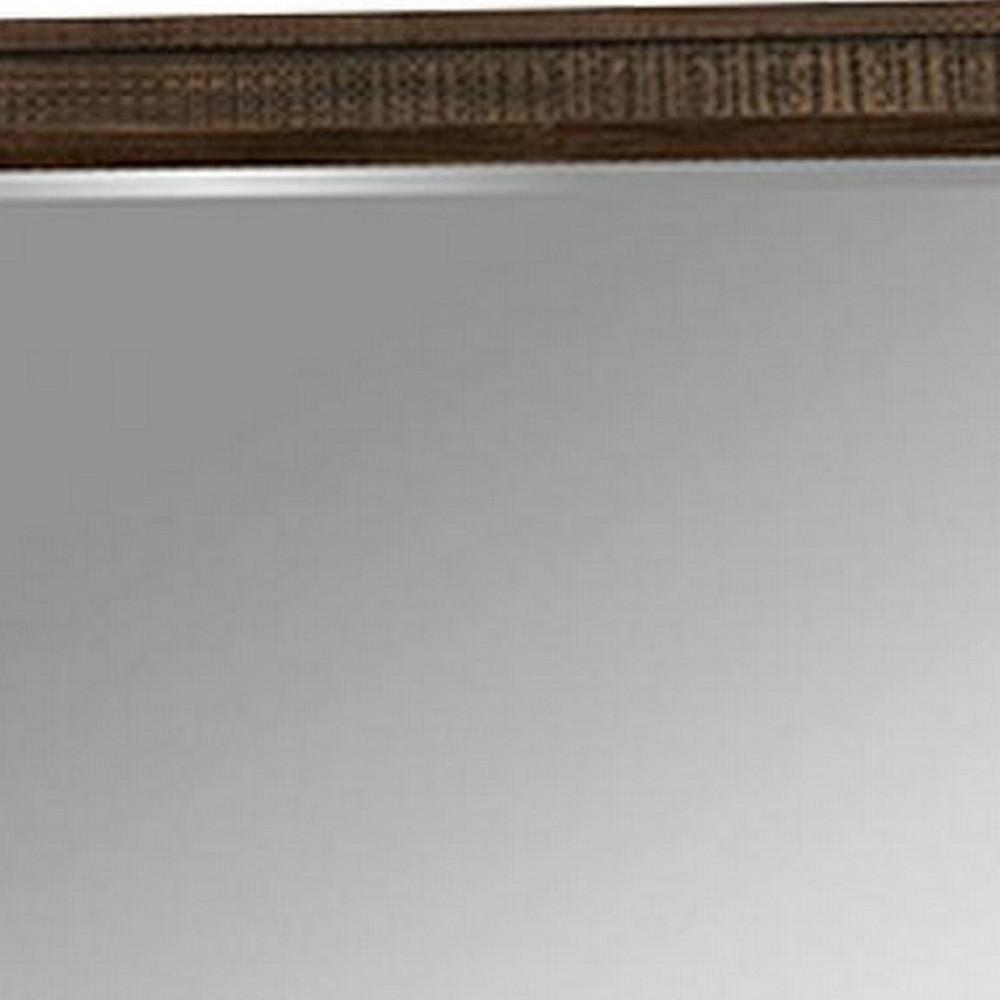 42 Inch Rectangular Wooden Frame Transitional Mirror, Brown - BM233754