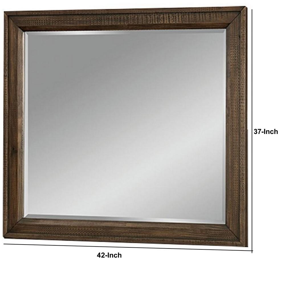 42 Inch Rectangular Wooden Frame Transitional Mirror, Brown - BM233754