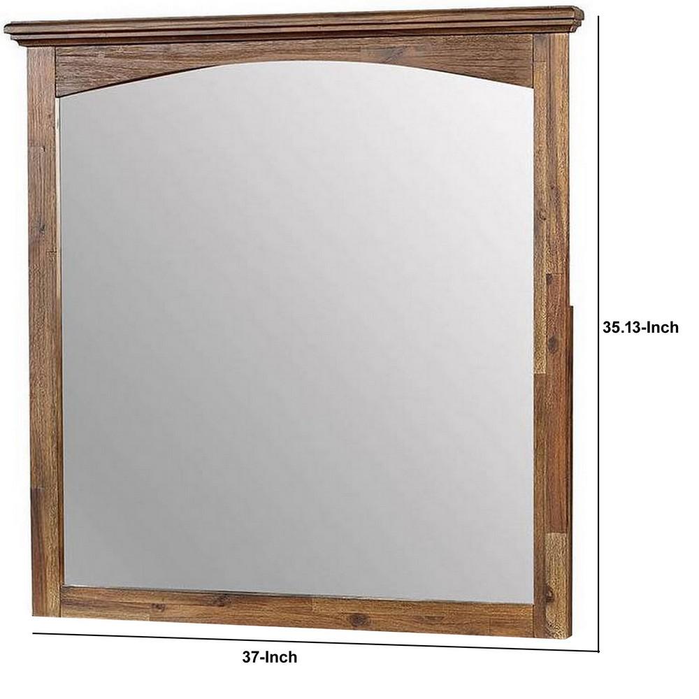 37 Inch Transitional Style Wooden Frame Mirror, Dark Oak - BM233755