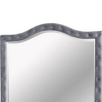 38 Inch Fabric Padded Frame Mirror with Button Tufting, Gray - BM233763