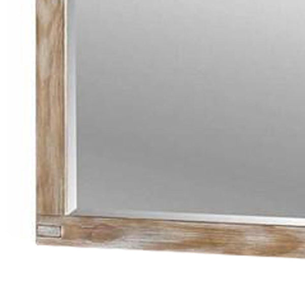 38 Inch Mirror with Rectangular Wooden Frame, Brown - BM233764