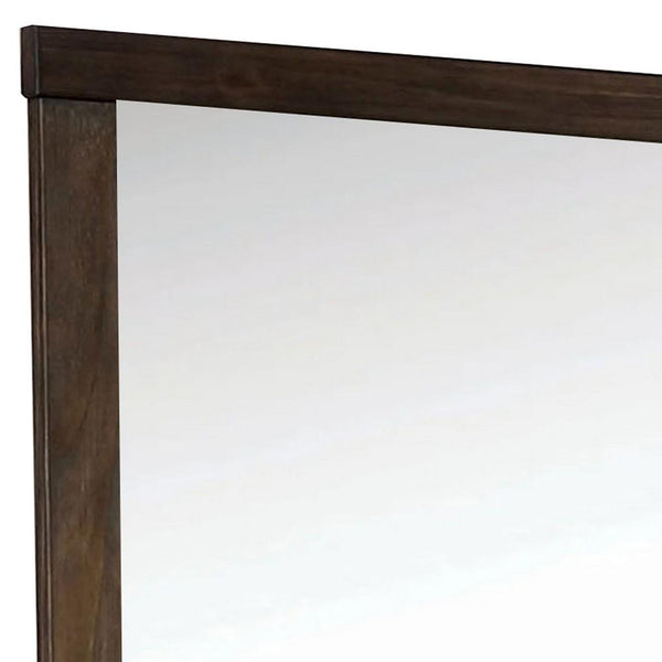 37 Inch Mirror with Rectangular Wooden Frame, Brown - BM233767