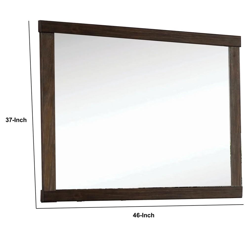 37 Inch Mirror with Rectangular Wooden Frame, Brown - BM233767