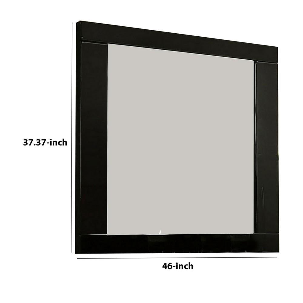 37 Inch Rectangular Mirror with Wooden Frame, Black - BM233769