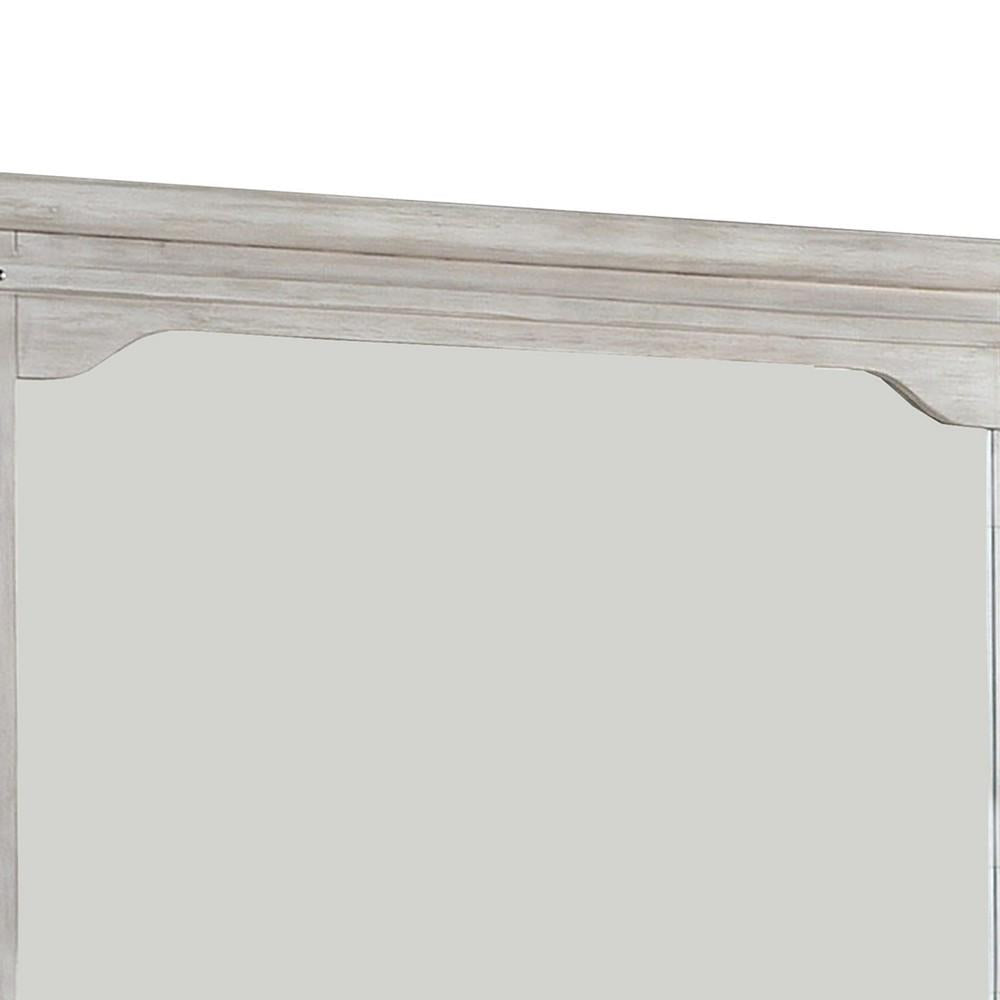 36 Inch Mirror with Chiseled Inner Wooden Frame, White - BM233771