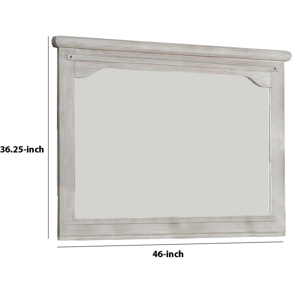 36 Inch Mirror with Chiseled Inner Wooden Frame, White - BM233771