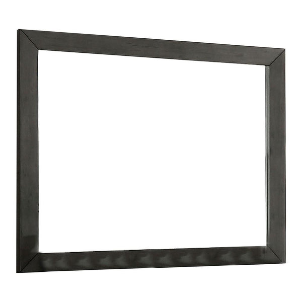 39 Inch Mirror with Rectangular Wooden Frame, Dark Gray - BM233775