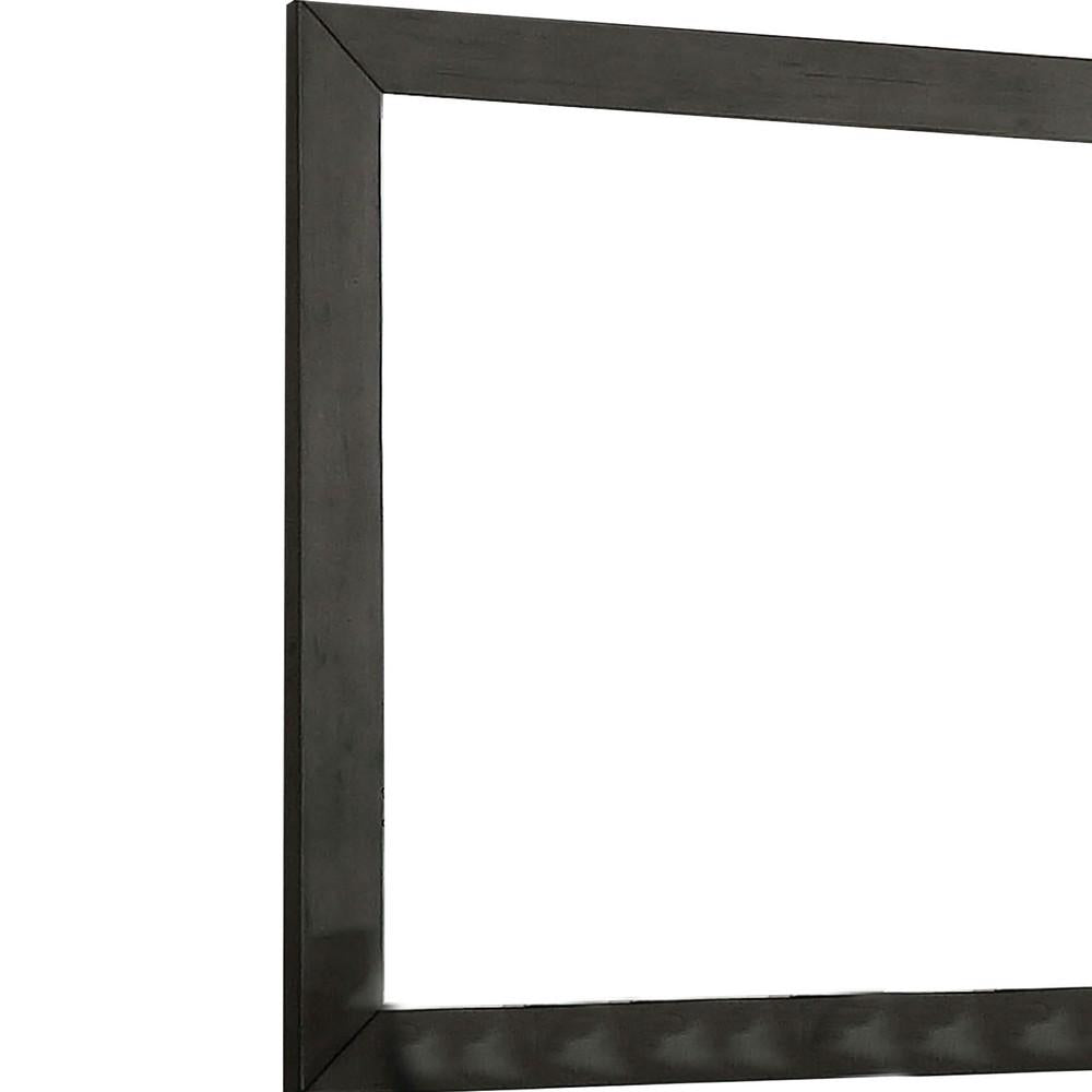 39 Inch Mirror with Rectangular Wooden Frame, Dark Gray - BM233775