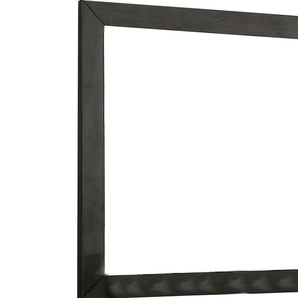 39 Inch Mirror with Rectangular Wooden Frame, Dark Gray - BM233775